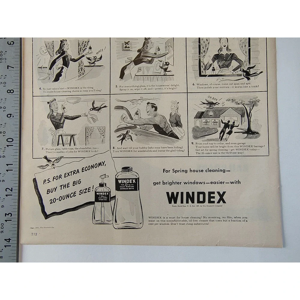 1946 Windex Print Ad Bluebirds Whistle Spring Cleaning‎ Vintage 40s MCM Ephemera